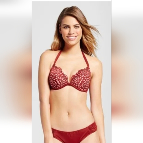 Shade & Shore Laser Cut-Out Padded Push-Up Burnt Orange Bikini Bra Top Size 36B - Picture 1 of 12